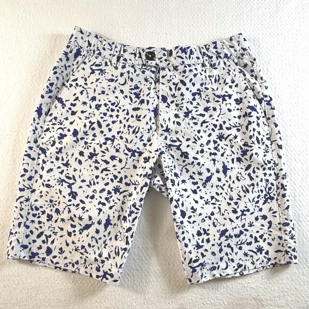 Greyson Golf Shorts‎ Mens 34x9 Botanical Animal Print White Navy Blue AOP